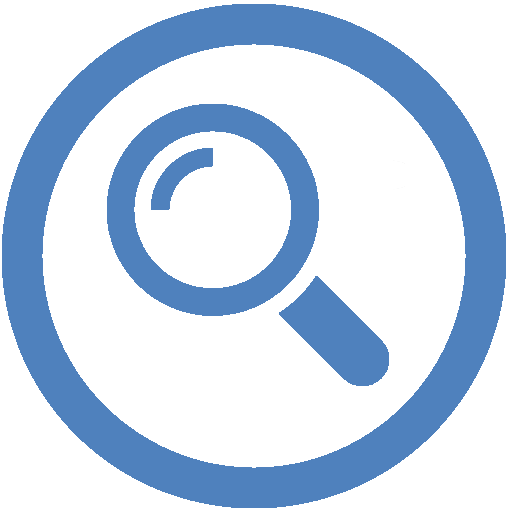 blue circle with blue magnifying glass outline